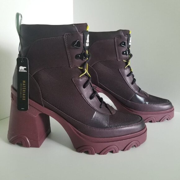 NWOT Sorel Brex Heel Lace Up Waterproof Rain Chunky Boot in New Cinder Sz. 8 - Picture 7 of 13